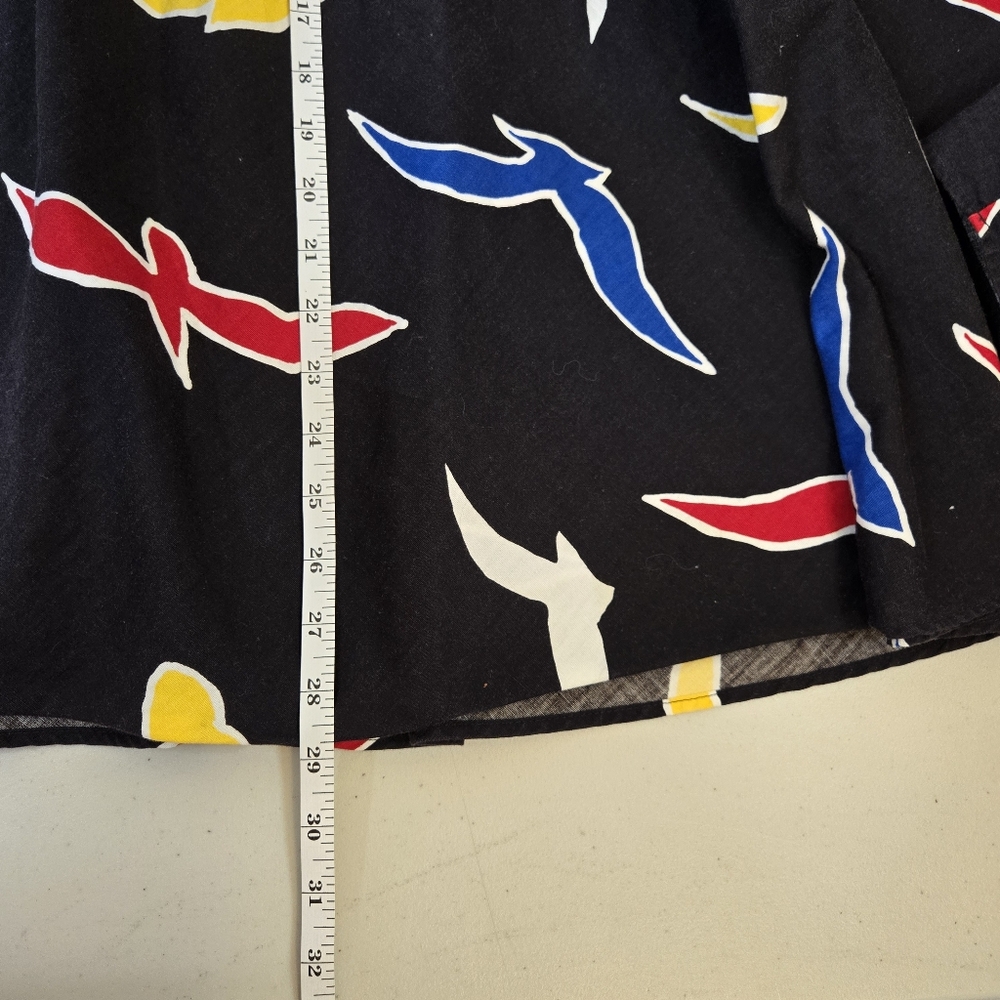 Vintage 80s Tumbleweeds Black Bird Print Full Midi Skirt Colorful Novelty Retro - Picture 9 of 15